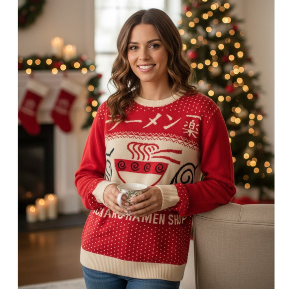 Ripple Junction Sweaters - Naruto Ichiraku Ramen Sweater - Red Cream Unisex NWOT Ugly Christmas Style